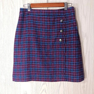 Talbots Skirt Plaid Wool Blend Lined Faux Wrap‎ Front Womens Size 6P